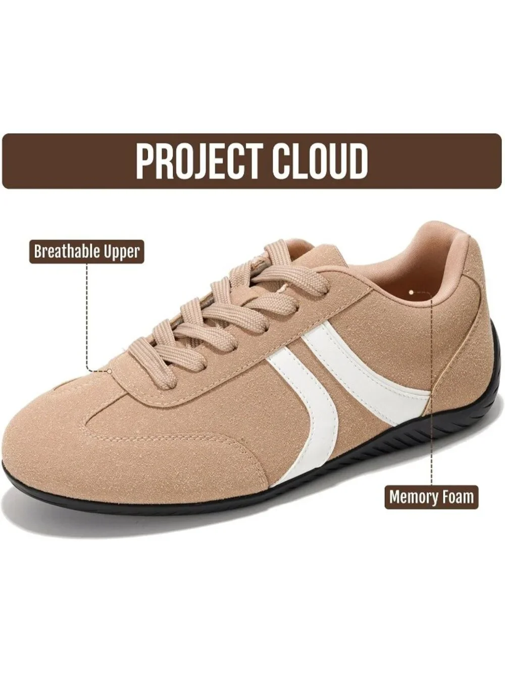 Women's Tan Non-Slip Barefoot Soft Memory Foam Soft Memory Foam Casual Sneakers